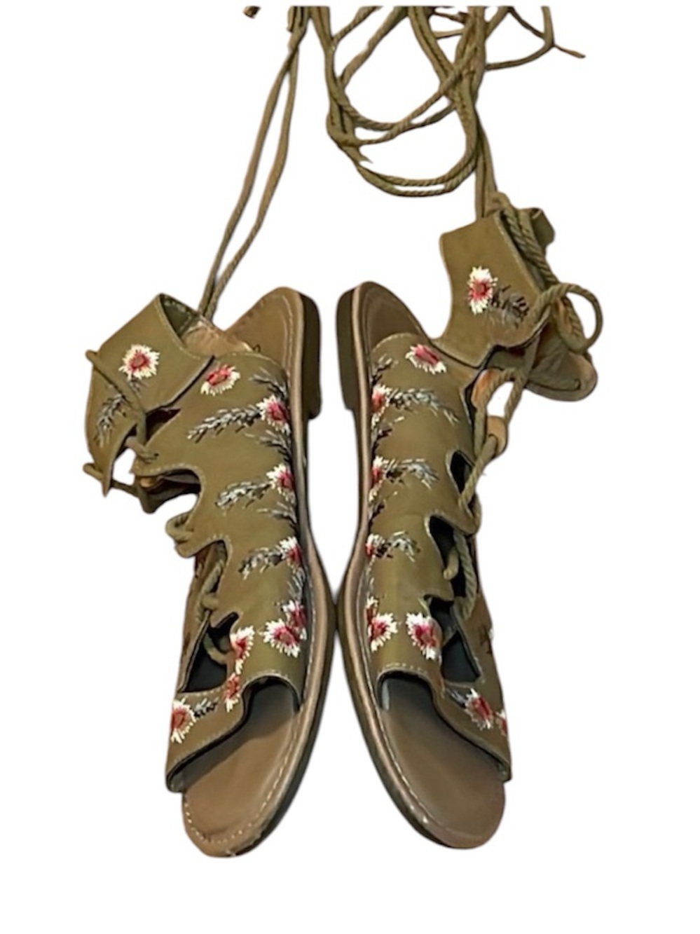 Fisherman Sandals, Flowers, lace up, 8